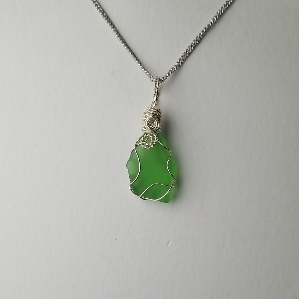 Green Sea Glass Necklace Pendant